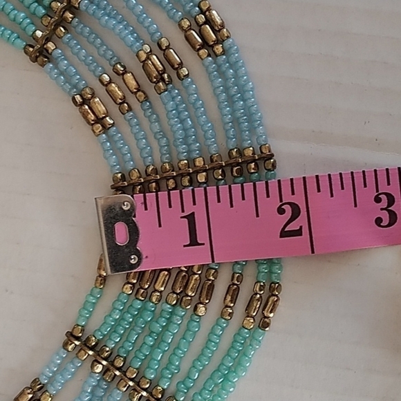 Nine Strand Beaded Necklace Blue/Green/Bronze with 2' Extension - Picture 6 of 7